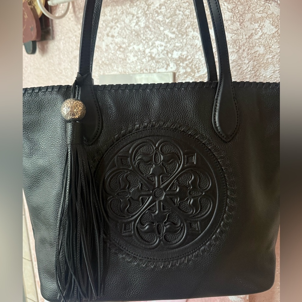 Brighton Ferrara Gabriella Large
Medallion Tote Bag With Tassels - Black